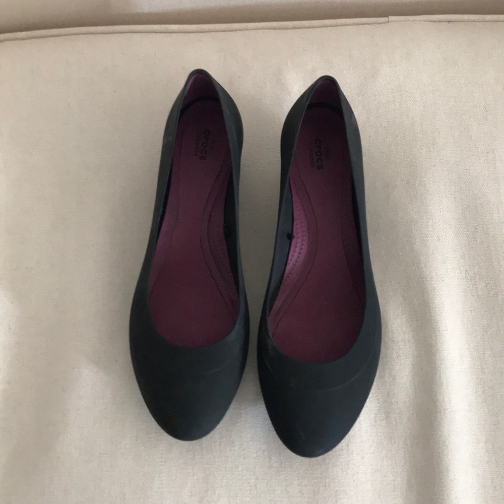 Crocs black wedges. Size 10